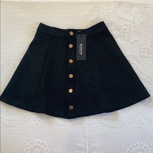 Black Button Down Faux Suede Skirt XS NWT!
